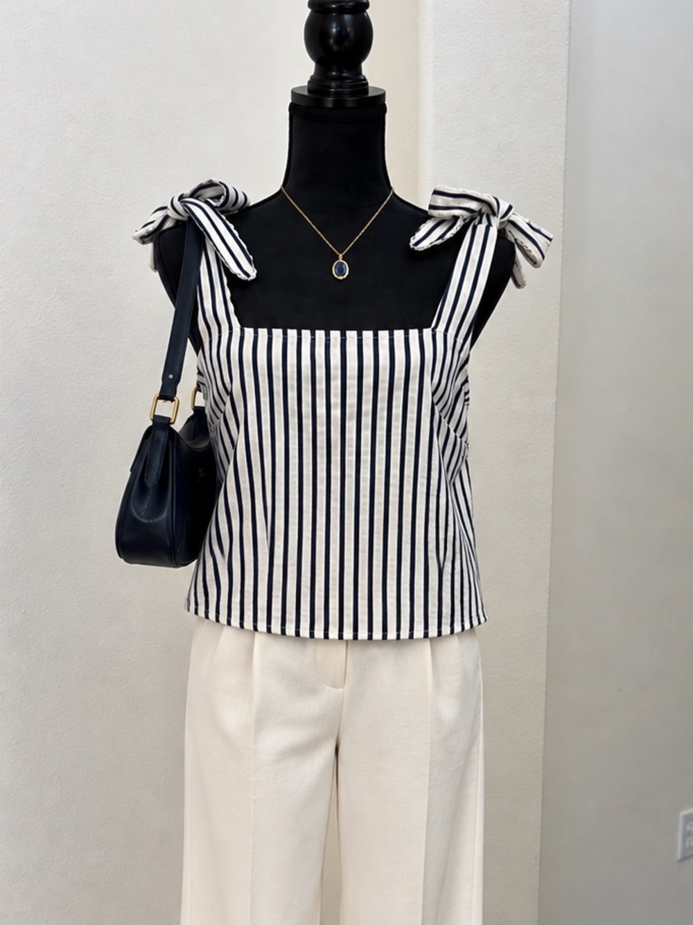 By Together Striped Tie Shoulder Crop Tank Top Size S